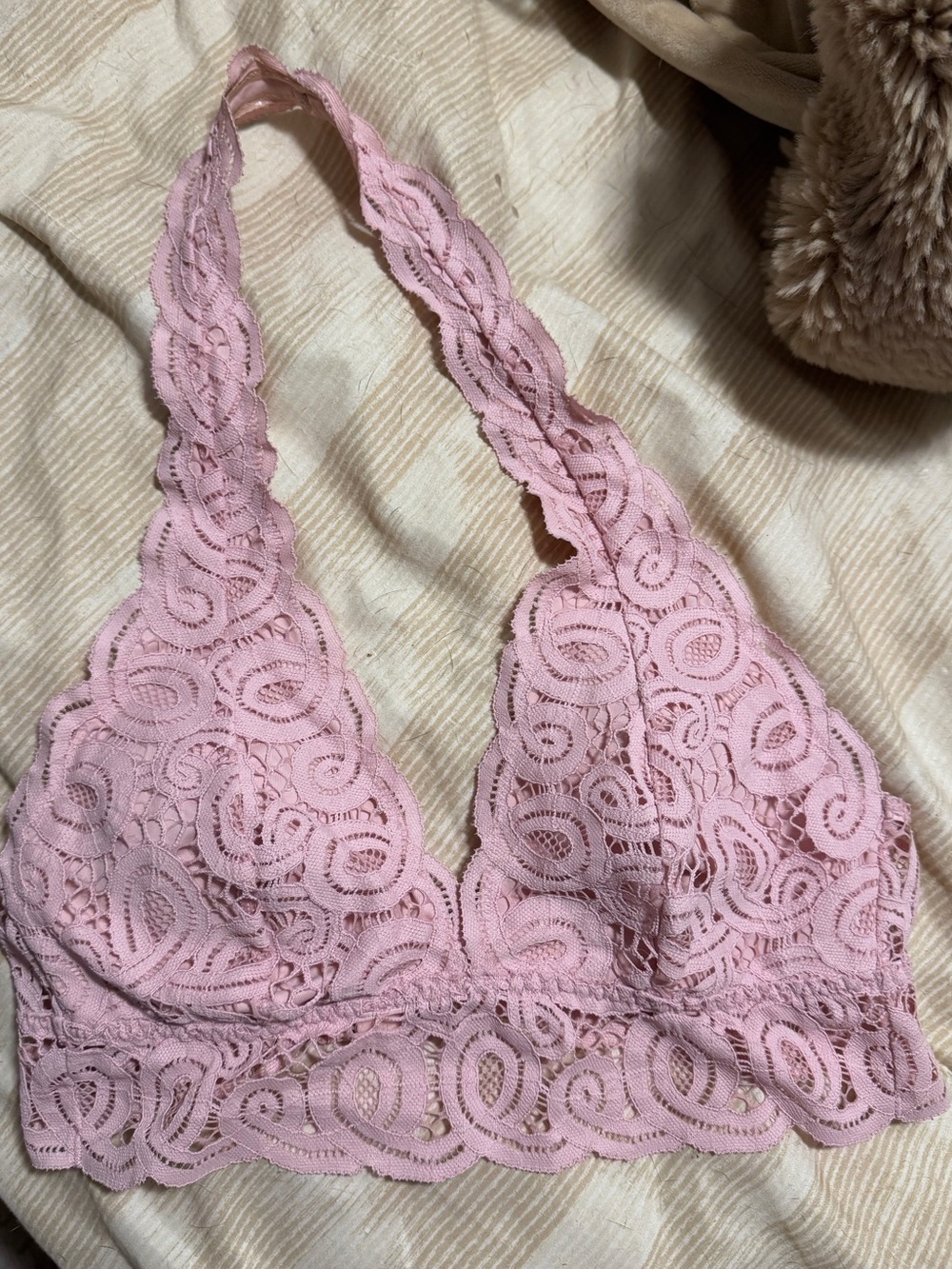 PINK Victoria's Secret Pale Pink Lace Halter Bralette